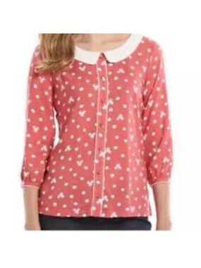Disney Size Large Red Mickey Mouse Polkadot Button Blouse